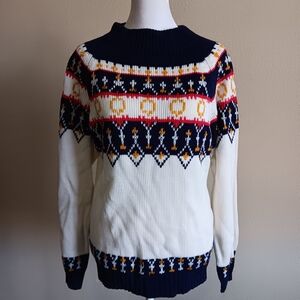 70s Era True Vintage JCPenney Fall Knit Sweater, Navy & Cream Geometric, Medium?